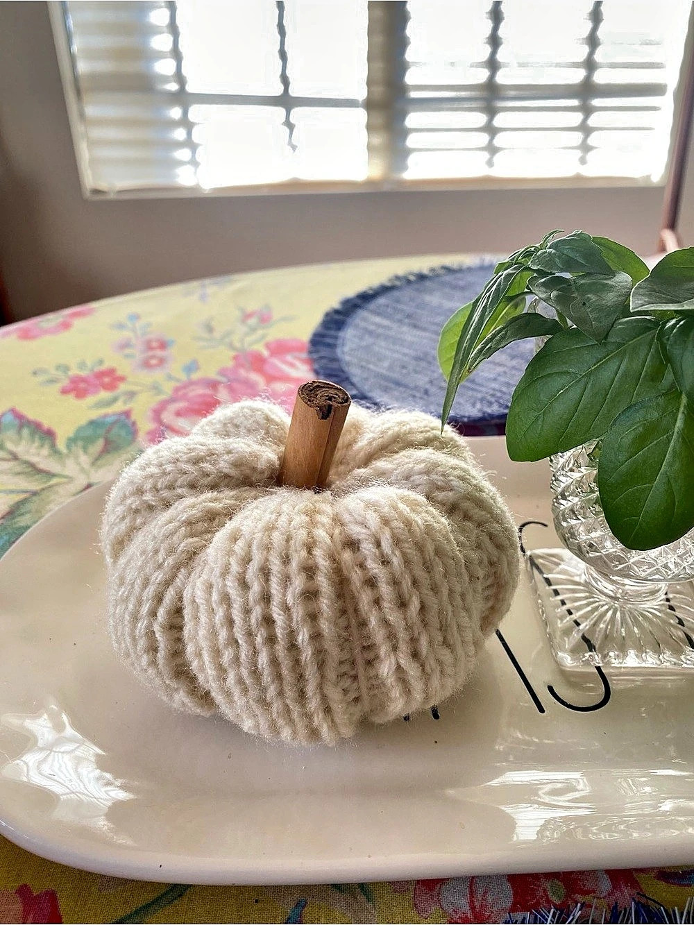 Hand Knit Pumpkin Decor in Cream Like New